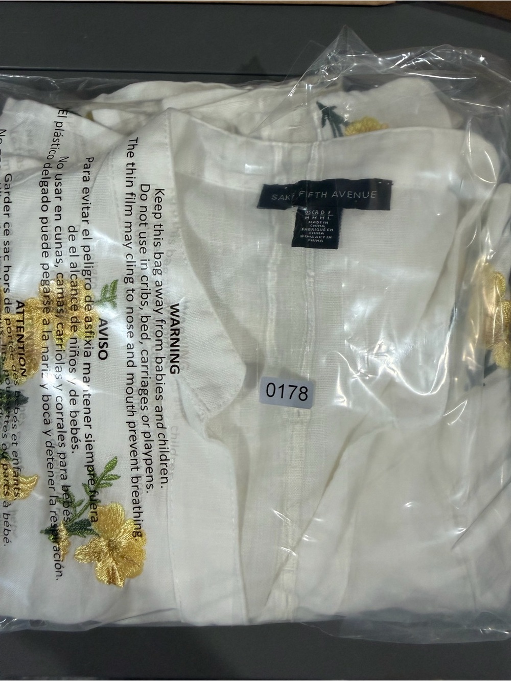 Saks Fifth Avenue Linen Embroidered Dress White Tiered Ruffle Sleeve Size Med - Picture 10 of 10